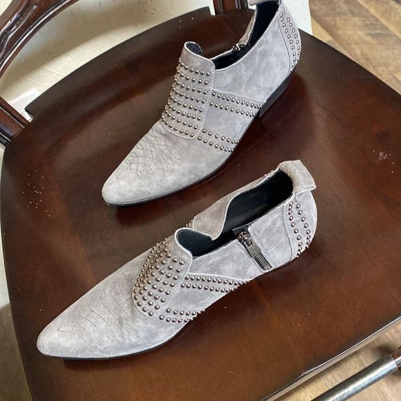 Annie Bing Low Charlie Gray Studded Suede Ankle Booties - Picture 5 of 16